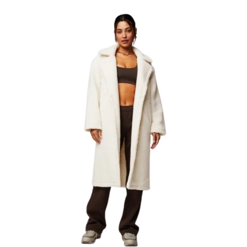 NWT Fabletics Cozy Collared Teddy Long Coat Bone White Size XS / 4 - Picture 3 of 4